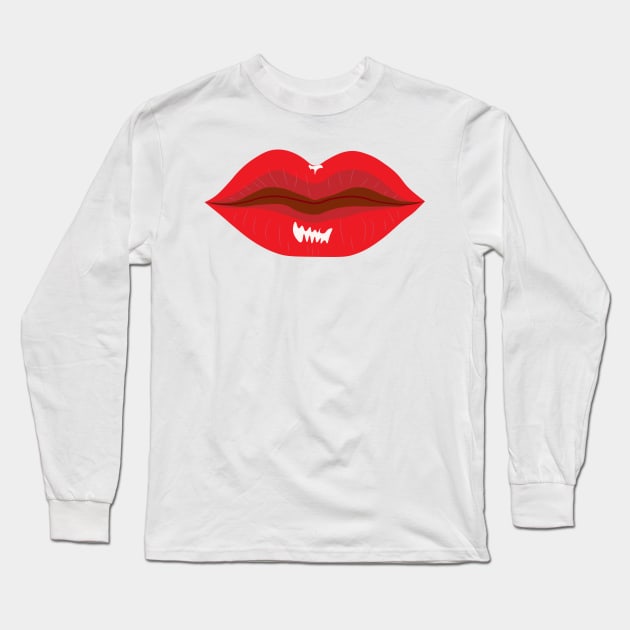 Red glossy closed lips Long Sleeve T-Shirt by LizzyizzyDesign